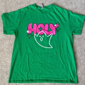 Vibrant Green Tee with Pink Graphic